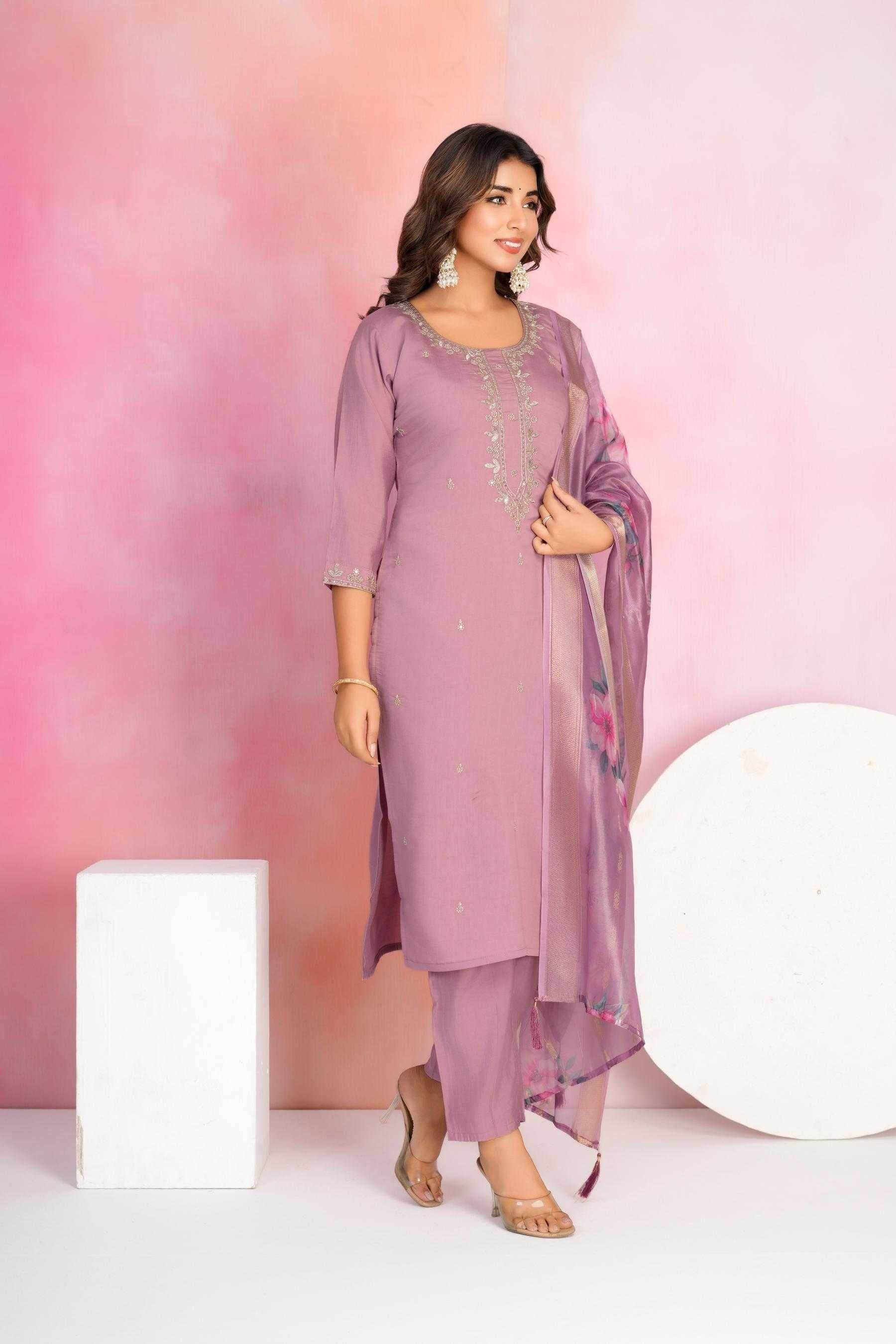 Viscose Chanderi Embroidery Ethnic Dresse - MYLUXURY LANE ENTERPRISE